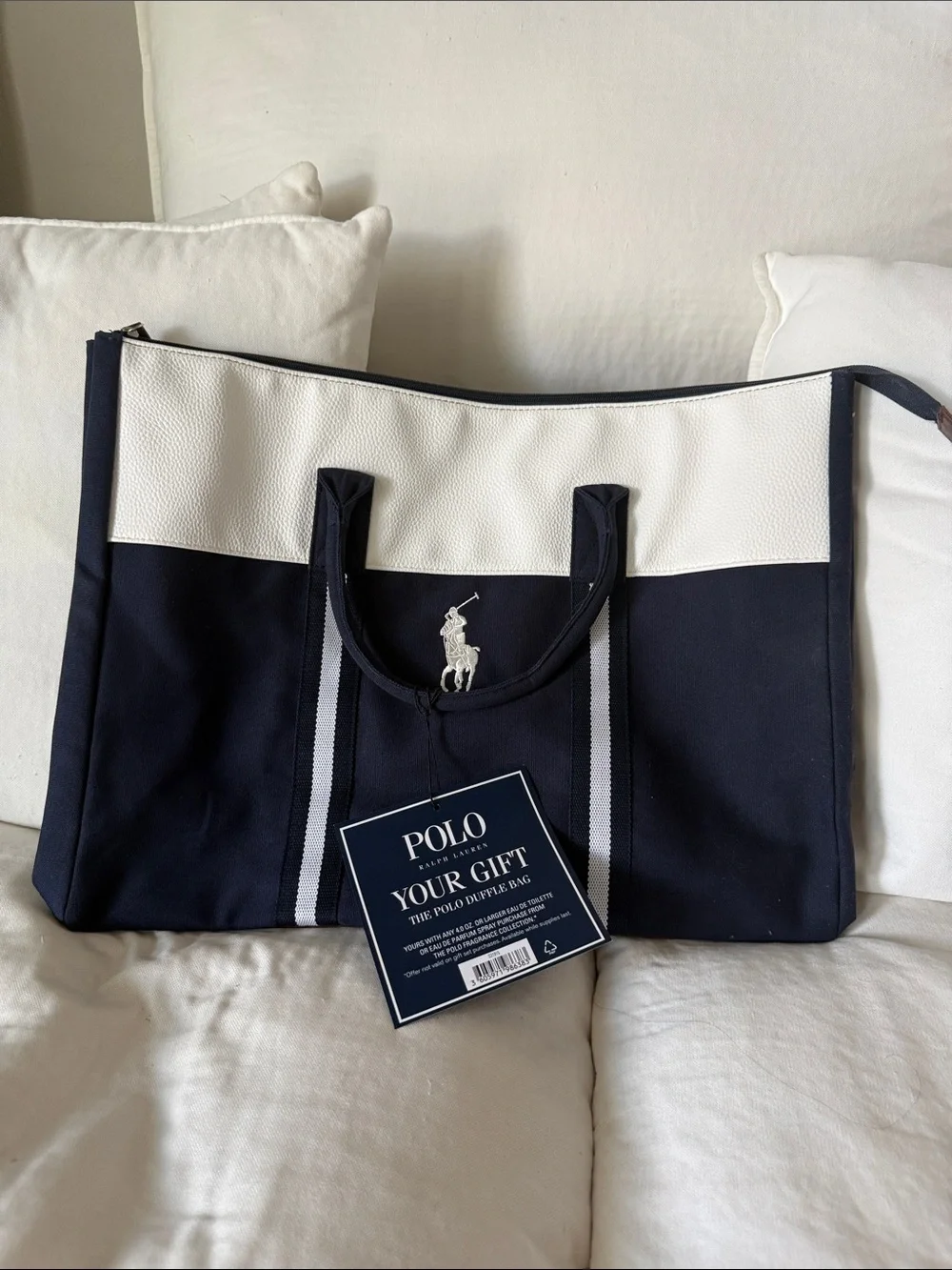 Polo by Ralph Lauren Navy and White Canvas fragrance tote